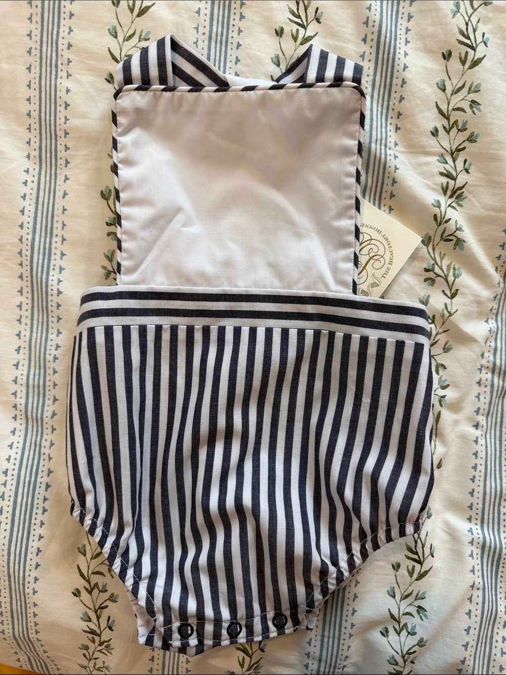 The Beaufort Bonnet Company Navy & White Striped Baby Romper